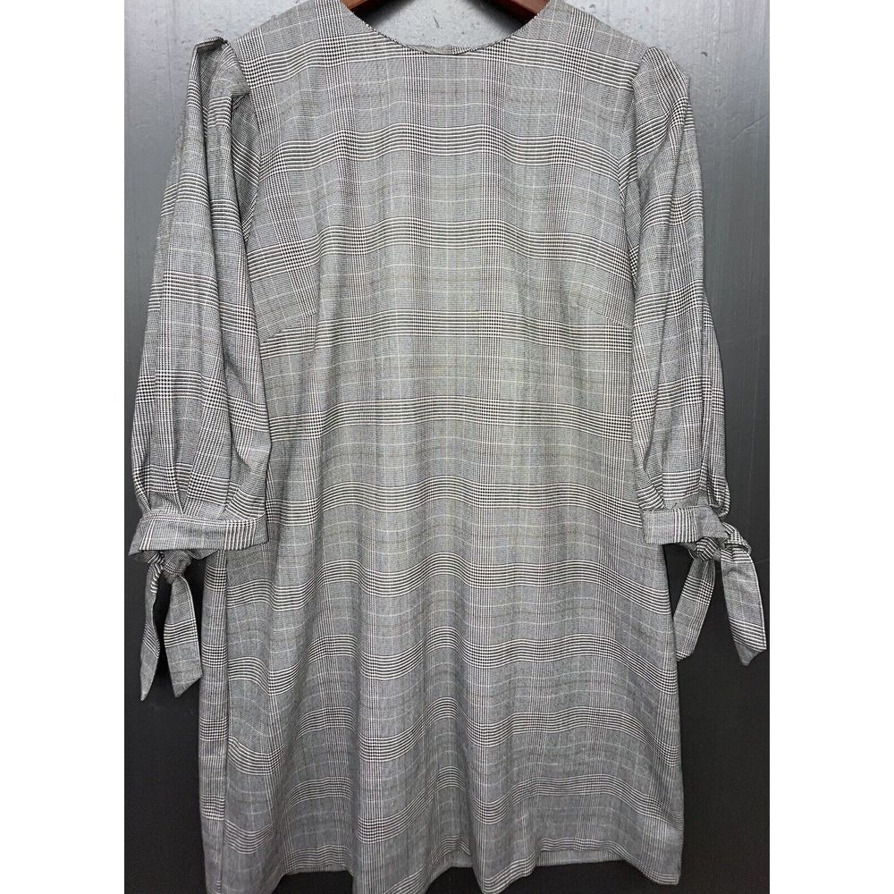 H&M Dress 14 Black White Gray Red Glen Plaid Mini Shift Stretch Preppy Career